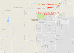 Map displaying North Valley Road closure
