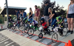 Small children riding BMX bikes