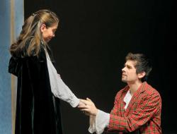 SETH GORDON - Tatianna Lessaos and Braden Dredge rehearse their roles as Julia and Proteus for Newberg High School's upcoming production of William Shakespeare's 'Two Gentlemen of Verona.' The comedy opens with 7 p.m. shows Thursday Friday and Saturday at the Drea Ferguson Auditorium.